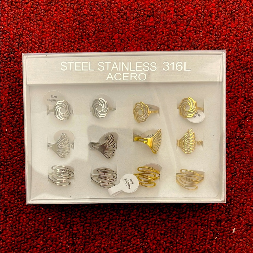 Stainless Steel Ring Set in Silver and Gold